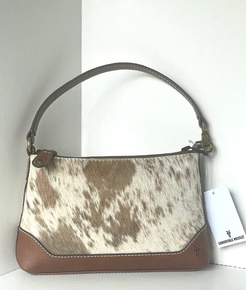 Frye Haircalf Top Handle Convertible Bag Cognac Brown Leather Wristlet D